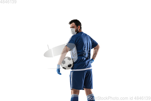 Image of Sportsman in protective mask, coronavirus treatment illustration concept