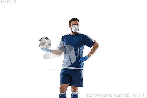 Image of Sportsman in protective mask, coronavirus treatment illustration concept