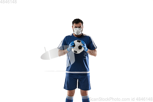 Image of Sportsman in protective mask, coronavirus treatment illustration concept