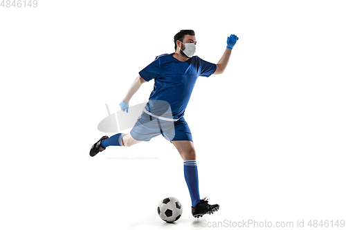 Image of Sportsman in protective mask, coronavirus treatment illustration concept