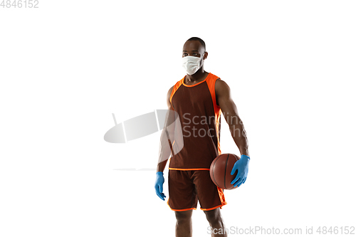 Image of Sportsman in protective mask, coronavirus treatment illustration concept