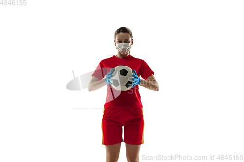 Image of Sportswoman in protective mask, coronavirus treatment illustration concept