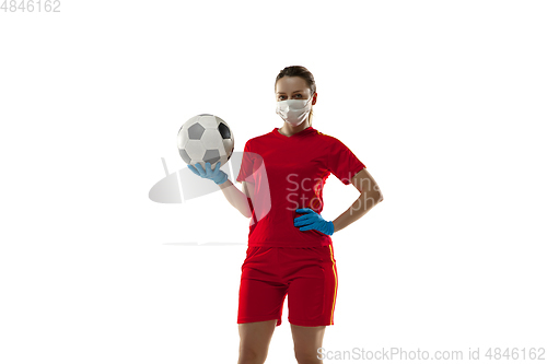 Image of Sportswoman in protective mask, coronavirus treatment illustration concept