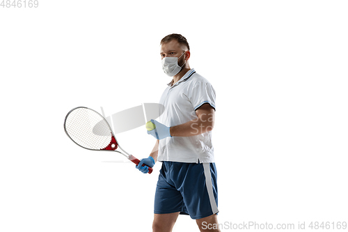 Image of Sportsman in protective mask, coronavirus treatment illustration concept