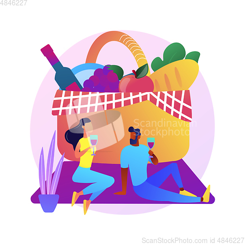 Image of Indoor picnic abstract concept vector illustration.