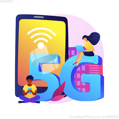 Image of Mobile phones 5G network abstract concept vector illustration.