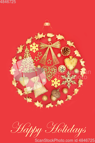 Image of Happy Holidays Christmas Tree Bauble with Gold Objects