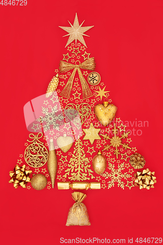 Image of Ornate Christmas Tree Shape with Gold Baubles 