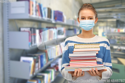 Image of teenage student girl with books at library