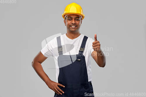 Image of happy indian worker or builder showing thumbs up