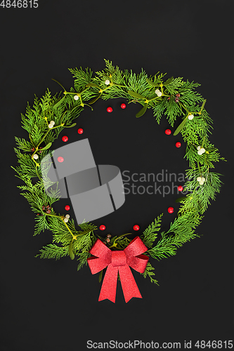 Image of Christmas Holly Mistletoe and Cedar Leaf Abstract Wreath