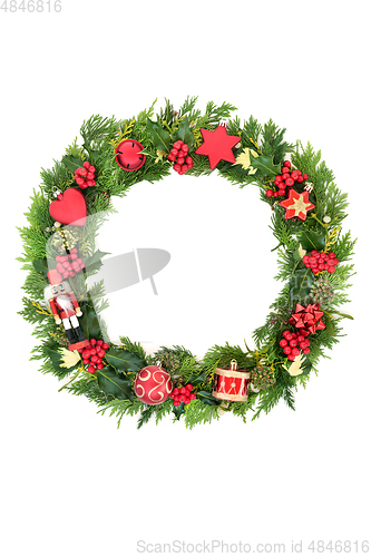 Image of Christmas Wreath with Baubles and Natural Winter Flora