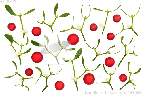 Image of Christmas Background with Baubles and Mistletoe