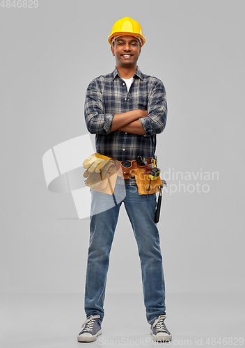 Image of happy indian worker or builder with crossed arms