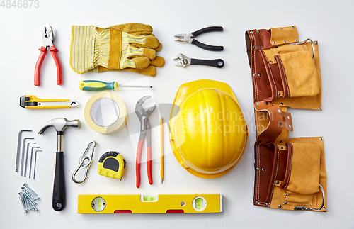 Image of different work tools on white background