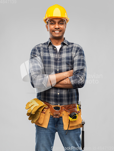 Image of happy indian worker or builder with crossed arms