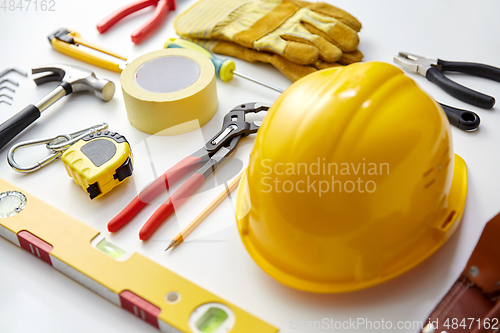 Image of different work tools on white background