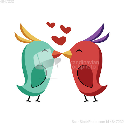 Image of Blue and red bird kissing vector sticker illustration on a white