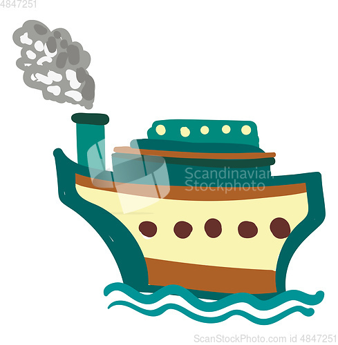 Image of Brown and blue steam boat ship vector or color illustration