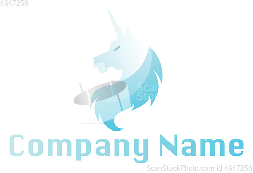 Image of Light blue unicorn head above blank text space vector logo illus