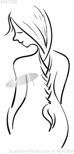 Image of The silhoutte of the back side of a beautiful woman with pigtail