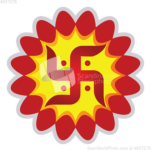 Image of Red and yellow Swaastik symbol vector illustration on a white ba