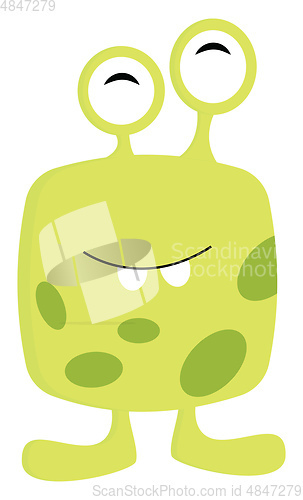 Image of Yellow and green 2 eyed monster illustration print vector on whi