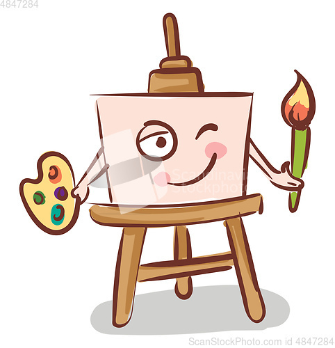 Image of Canvas holding a brush on easel illustration color vector on whi
