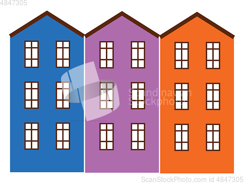 Image of Apartment buildings painted in bright colors vector color drawin