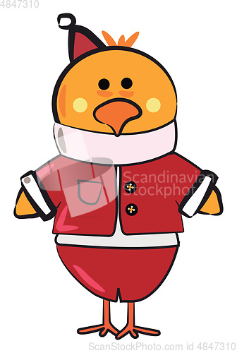 Image of Baby chicken as Santa Claus vector or color illustration