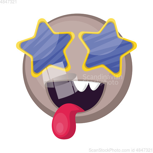 Image of Grey happy emoji face with star shaped sunglasses vector illustr