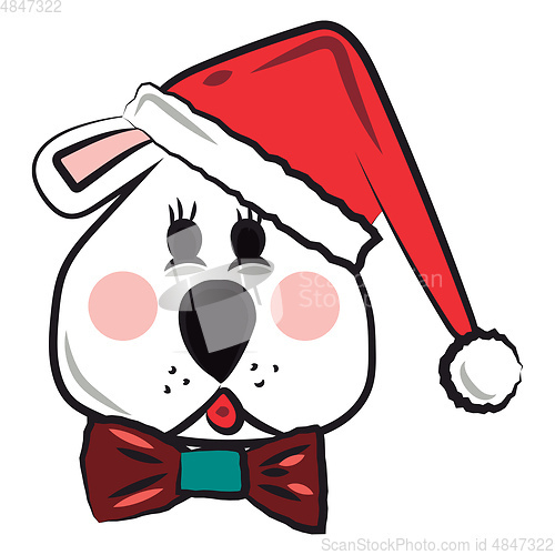 Image of Dog with Santa hat vector or color illustration