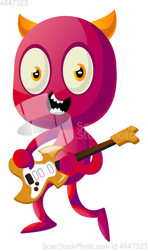 Image of Devil playing guitar, illustration, vector on white background.