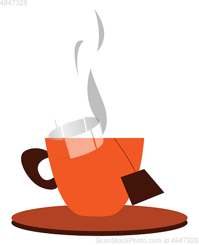 Image of A tea-cup and saucer with hot tea and a dip tea bag vector color