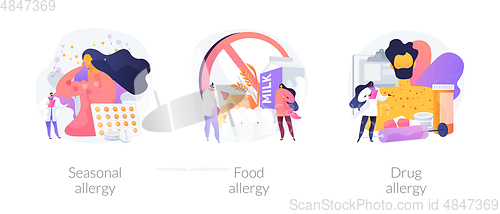 Image of Allergy types abstract concept vector illustrations.
