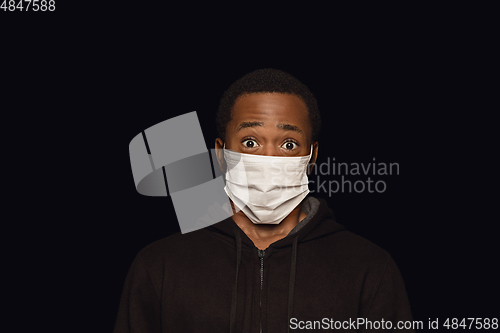 Image of Man in protective mask, coronavirus prevention, protection concept