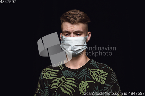 Image of Man in protective mask, coronavirus prevention, protection concept