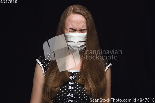 Image of Woman in protective mask, coronavirus prevention, protection concept