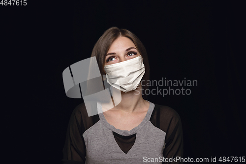 Image of Woman in protective mask, coronavirus prevention, protection concept