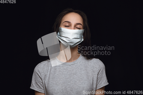 Image of Woman in protective mask, coronavirus prevention, protection concept