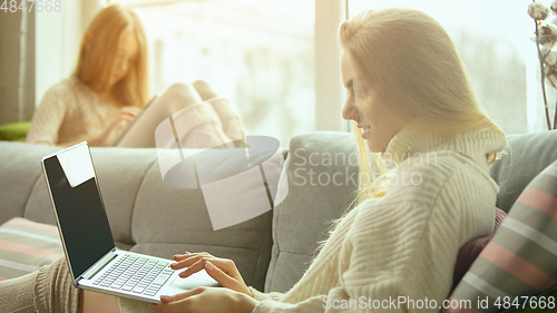 Image of Happy loving family, mother and daughter spending time together at home