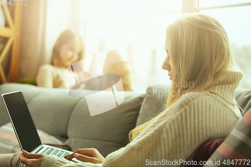 Image of Happy loving family, mother and daughter spending time together at home