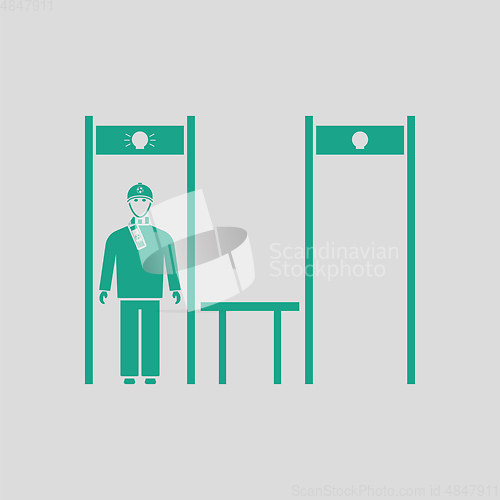Image of Stadium metal detector frame with inspecting fan icon