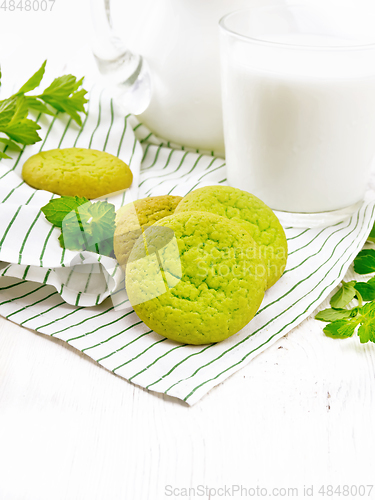 Image of Cookies mint with napkin on light wooden board