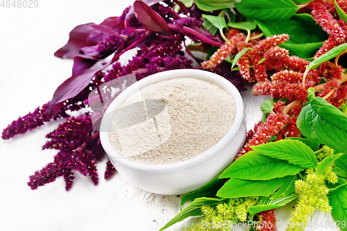 Image of Flour amaranth in bowl on white board