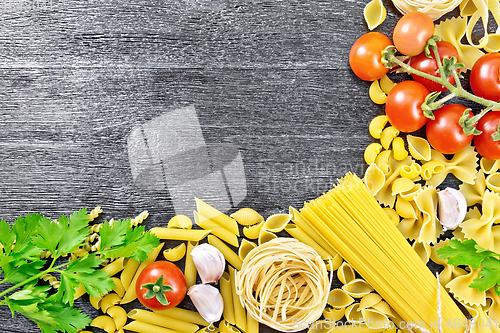 Image of Frame of pasta on black board