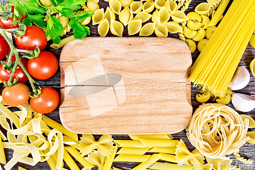 Image of Frame of pasta with board