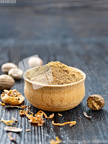 Image of Nutmeg ground in bowl on dark board