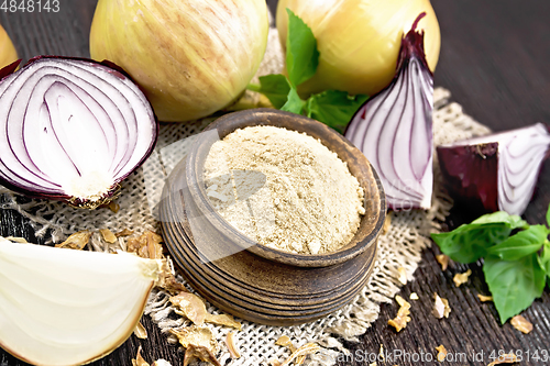 Image of Onion powder in bowl on table