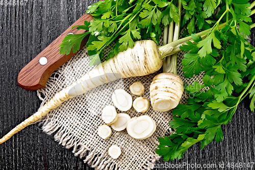 Image of Parsley root chopped on board top